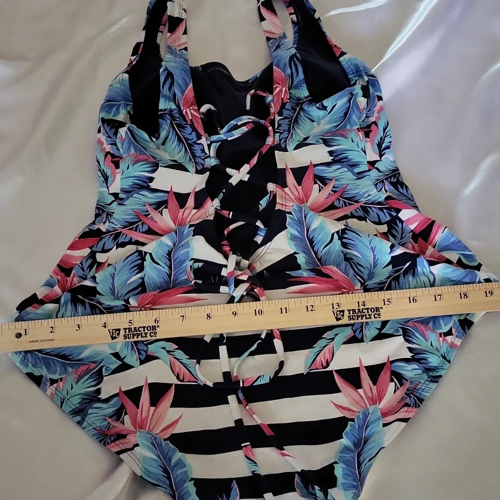 Tommy Bahama Navy Palms Of Paradise  Stripe One Piece Swimsuit